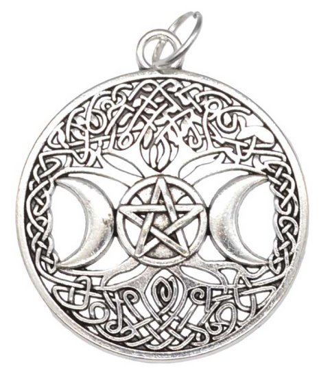 1 1/4\" Tree of Life Triple Moon Pentagram amulet