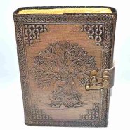 Buddha/Tree of Life aged looking paper leather w/ latch