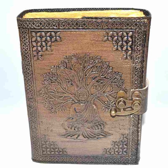 Buddha/Tree of Life aged looking paper leather w/ latch