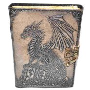 Dragon on Rock aged looking paper leather w/ latch
