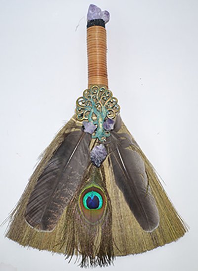 13\" Ritual Broom W/ Peacock Feather