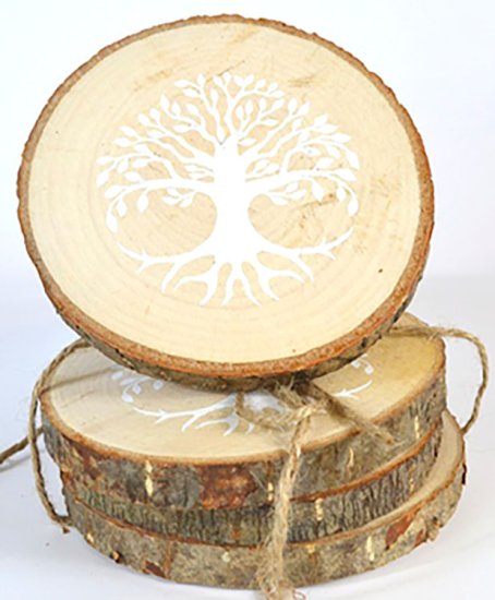 (set of 4) 4\" Tree of Life wood coasters
