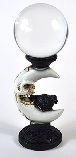 80mm Clear gazing ball with Crescent Moon & Crow