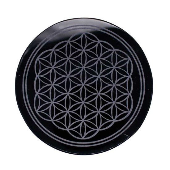 4\" Obsidian, Black Flower of Life altar tile