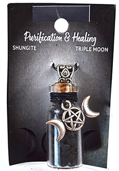 Shungite Chips in Bottle with Triple Moon necklace