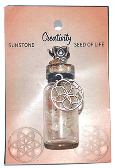 Sunstone Chips in Bottle with Seed of Life necklace