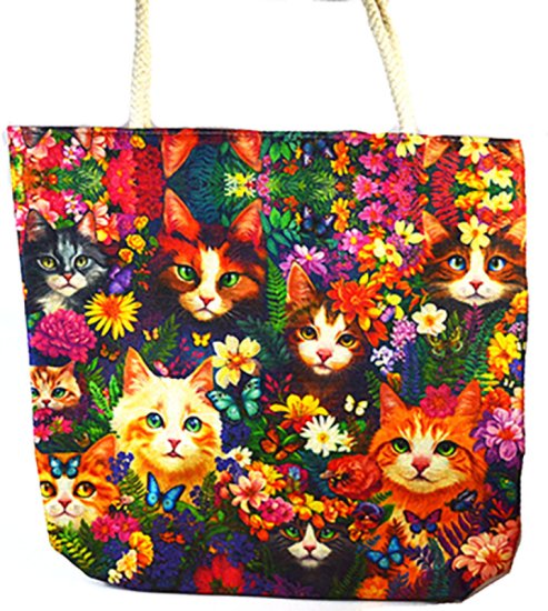 17\" x 17\" Cat/ Flowers tote bag