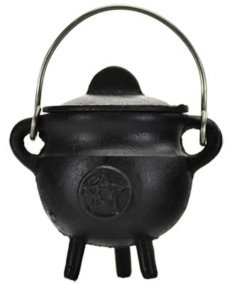 Pentagram Cast Iron Cauldron w/ Lid 2 3/4\"